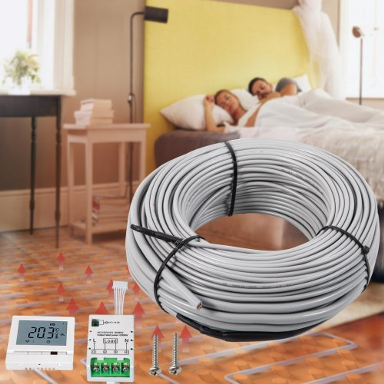 Ditra Floor Heating Cable,338W 120V Floor Tile Heat Cable,88.2 FT Long,26.7 sqft,with Convenient Temperature Control Panel,No Noise or Radiation