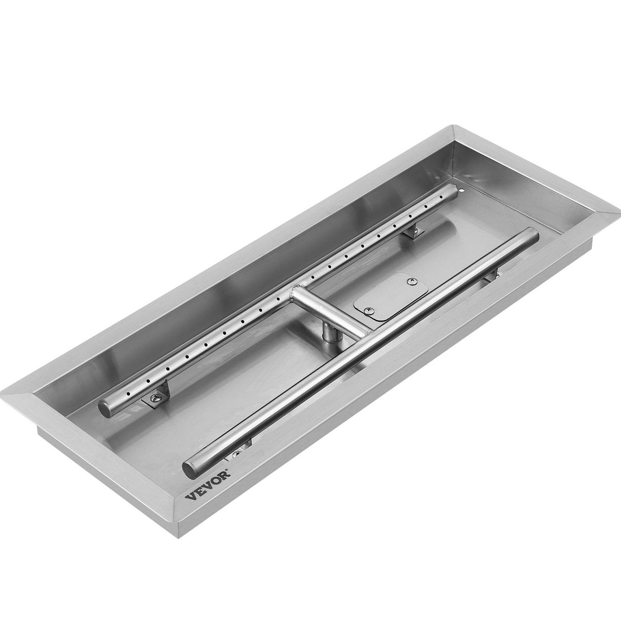 25.5x10 Inch Stainless Steel Rectangular Built-in Fire Pit Pan with H-Burner 90K BTU, Silver