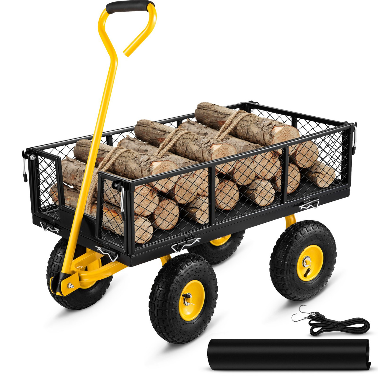 Steel Garden Cart, Heavy Duty 500 lbs Capacity, with Removable Mesh Sides to Convert into Flatbed, Utility Metal Wagon with 180ø Rotating Handle and 10 in Tires, Perfect for Garden, Farm, Yard