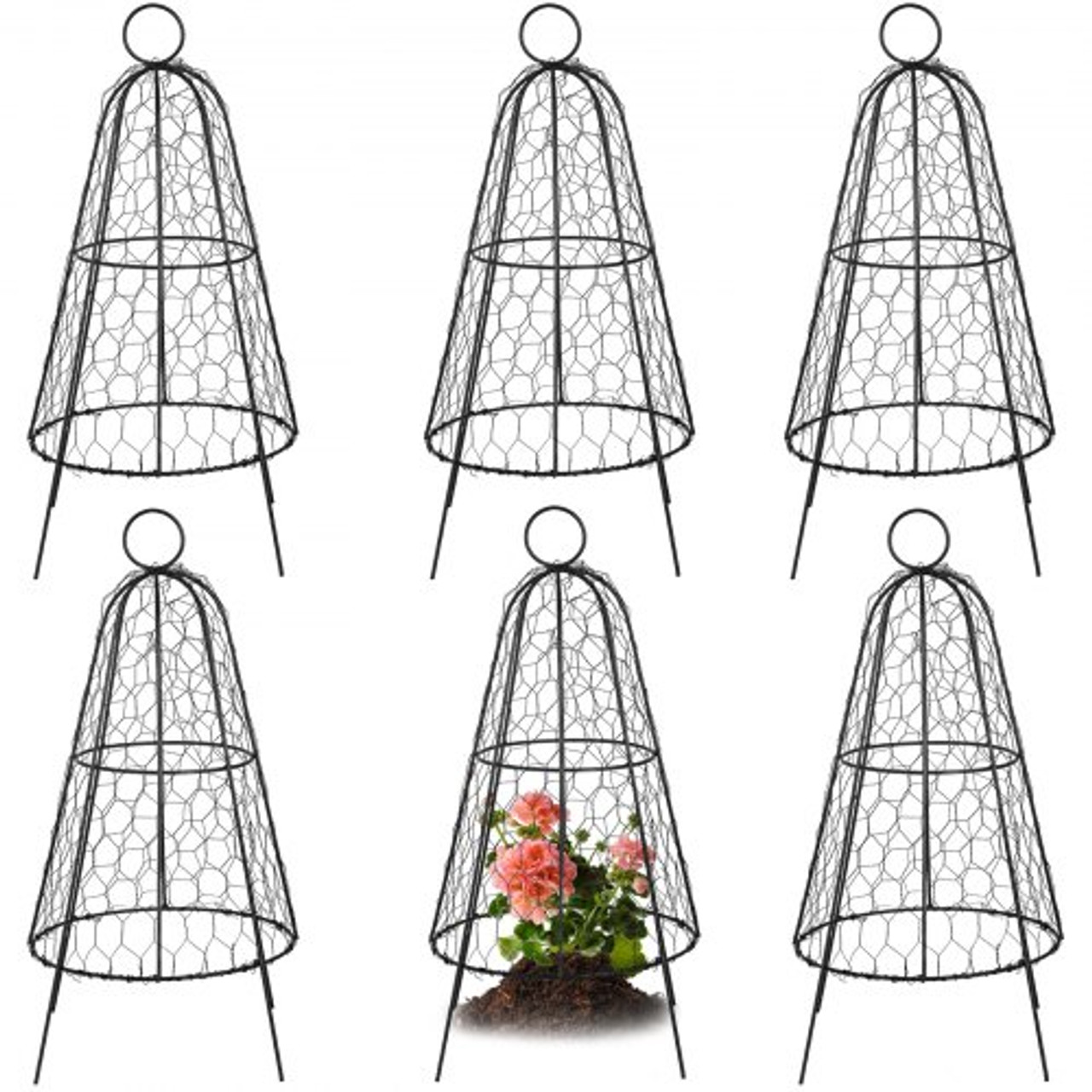 Chicken Wire Cloche, 6 Packs 12.2" Diameter x 20" Height, Plant Protector and Cover with Zip Ties, Sturdy Metal Cage Garden Protection from Animals, No Assembly Required, Black