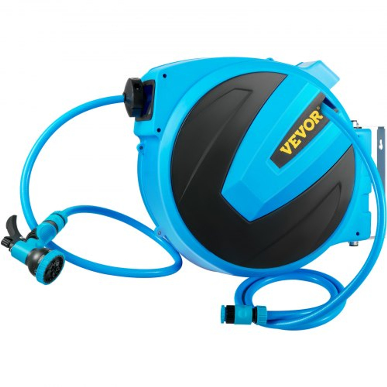 Retractable Hose Reel, 1/2 inch x 85 ft, Any Length Lock & Automatic Rewind Water Hose, Wall Mounted Garden Hose Reel w/ 180ø Swivel Bracket and 7 Pattern Hose Nozzle, Blue