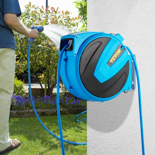 Retractable Hose Reel, 1/2 inch x 70 ft, Any Length Lock & Automatic Rewind Water Hose, Wall Mounted Garden Hose Reel w/ 180Ã¸ Swivel Bracket and 7 Pattern Hose Nozzle, Blue