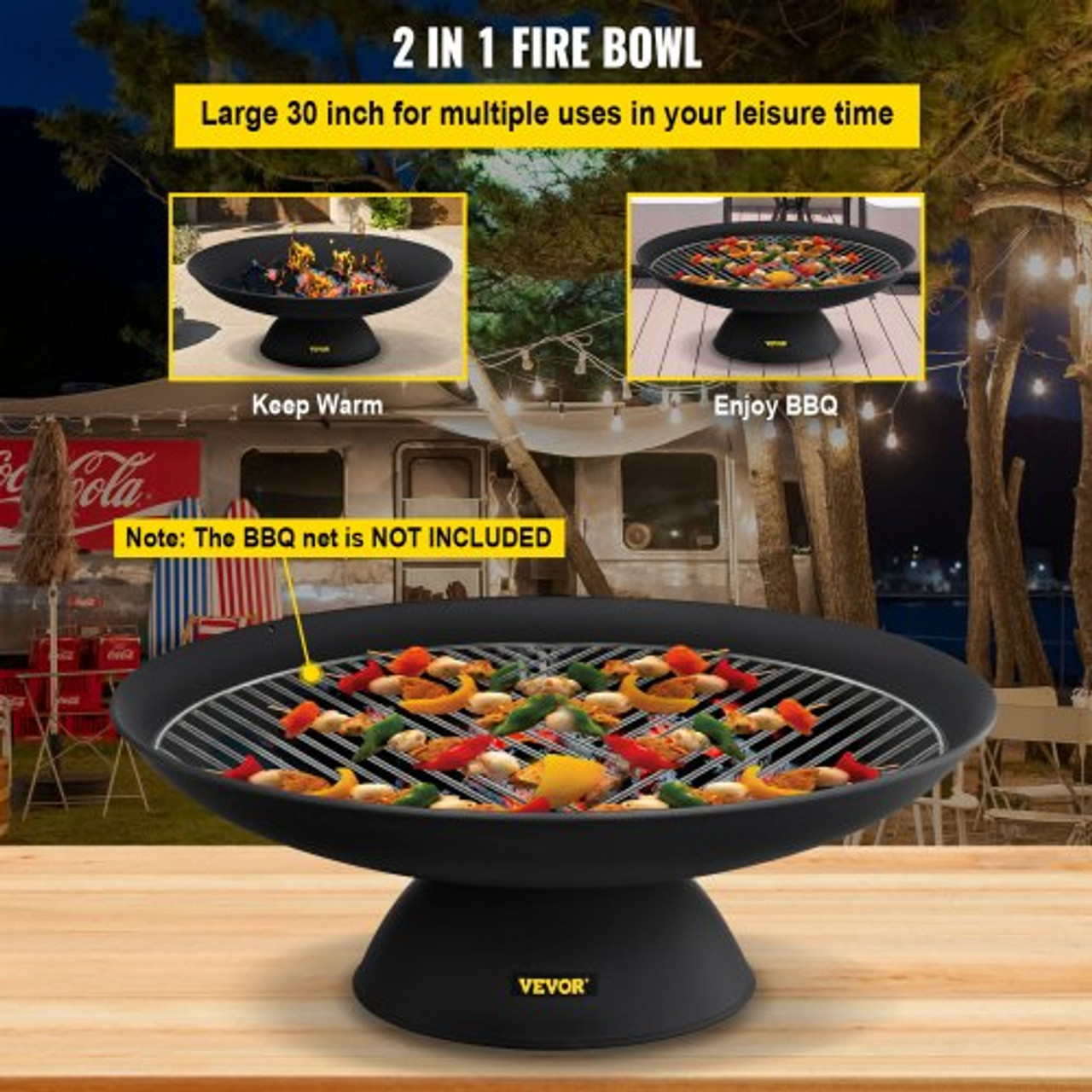 Fire Pit Bowl, 30-Inch Deep Round Cast Iron Fire Bowl, Wood