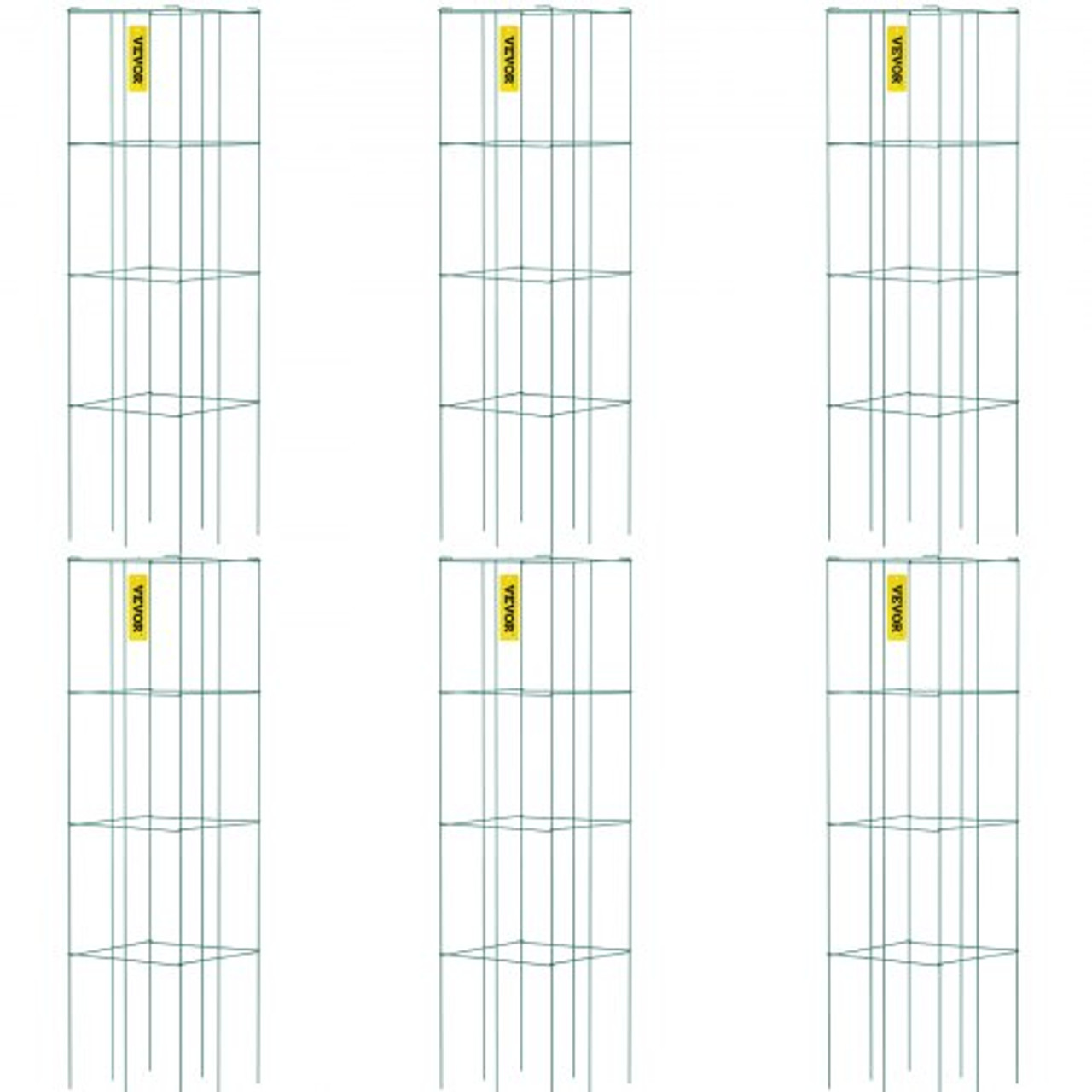 Tomato Cages, 14.6" x 14.6" x 39.4", 6 Packs Square Plant Support Cages, Green PVC-Coated Steel Tomato Towers for Climbing Vegetables, Plants, Flowers, Fruits