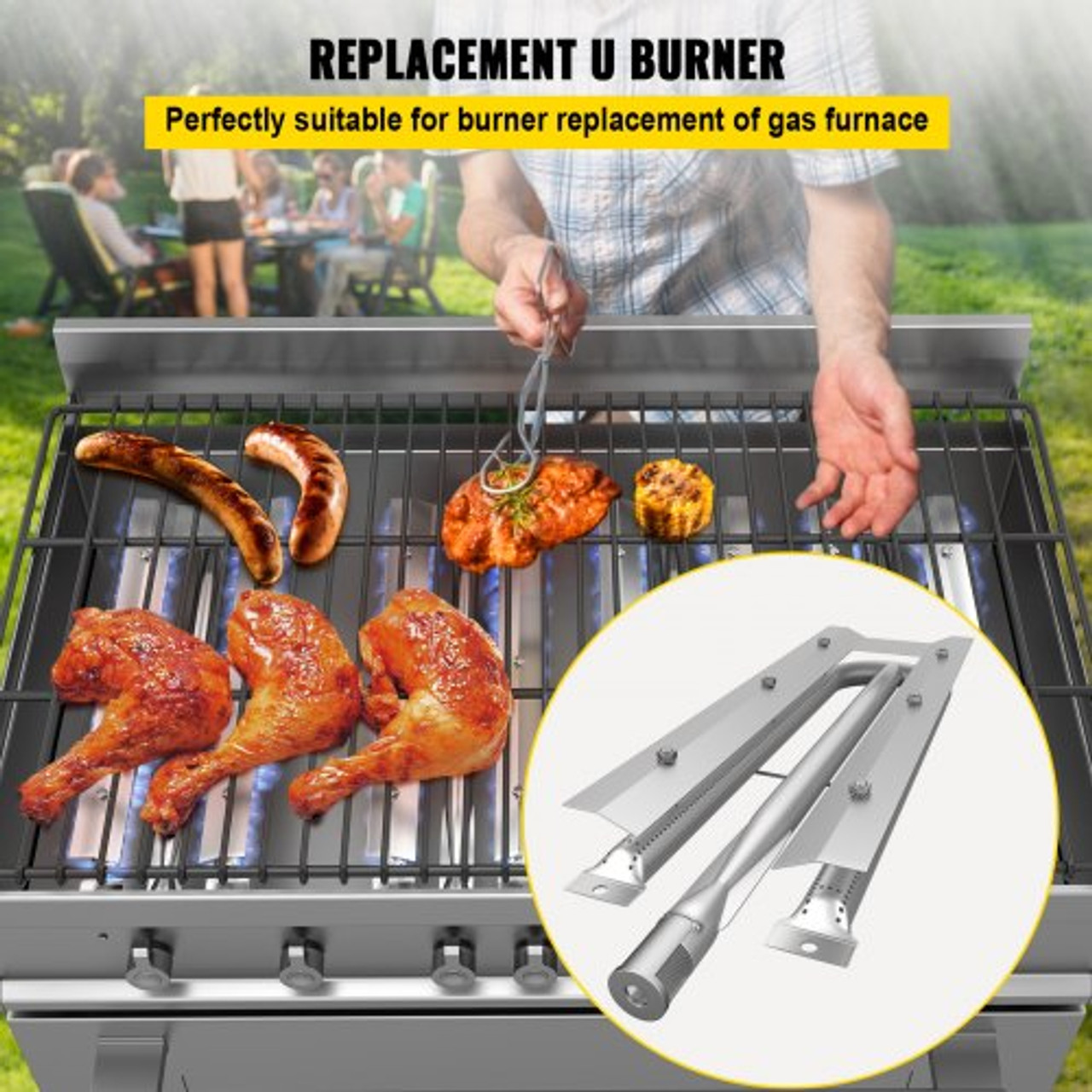 Replacement U Burner, Stainless Steel Grill Burners, 3 Packs BBQ Burners Replacement, Grill Burner Replacement w/ 16.1" Length Barbecue Replacement Parts w/ Evenly Burning for Premium Gas Grills