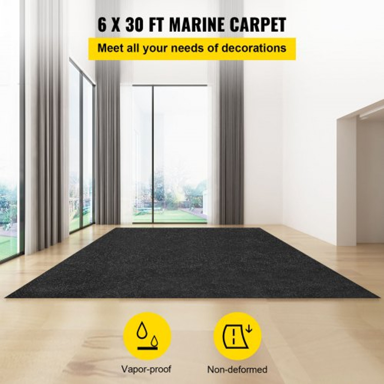 Marine Carpet, 6 x 30 ft Boat Carpeting, Charcoal Black Marine Grade Boat Carpet, Indoor/Outdoor Marine Carpeting w/ Water-proof TPR Backing, Water-proof Carpet Roll for Home, Patio, Porch, Deck