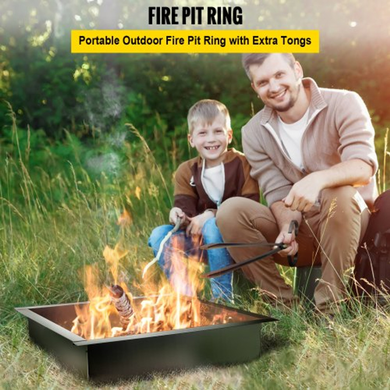 Fire Pit Ring, 36-Inch Outer/30-Inch Inner Diameter Fire Pit Insert,1.5 mm Thickness Fire Ring, DIY Steel Ring with Tongs In-Ground Fire Pit Liner for Outdoor, Patio, Backyard