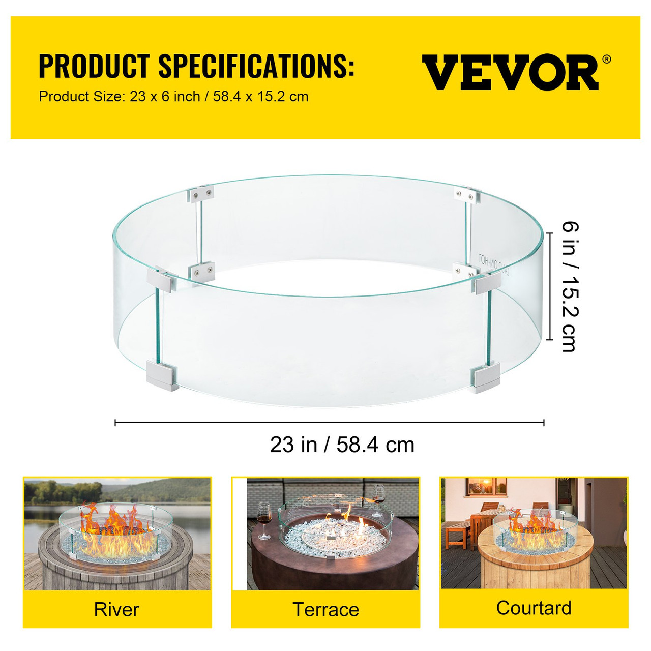 Fire Pit Wind Guard, Glass Flame Guard, Round Glass Shield, 1/4-Inch Thick Fire Table, Clear Tempered Glass Flame Guard, Aluminum Alloy Feet for