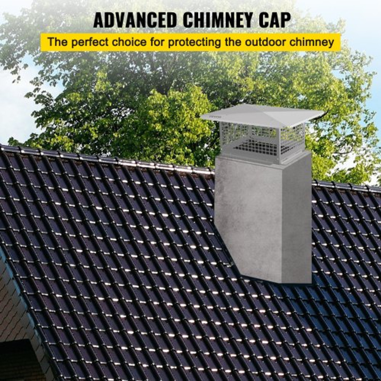 Chimney Cap, 13" x 21" Flue Caps, 304 Stainless Steel Fireplace Chimney Cover, Adjustable Metal Spark Arrestor with Bolts Screws, Mesh Chimney Flue Cover for Outside Existing Clay Flue Tile