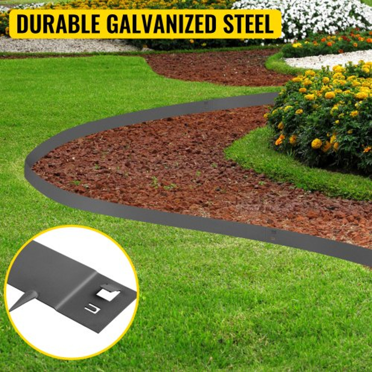 Steel Lawn Edging, 5PCS Metal Landscape Edging, 5"x39" Garden Edging Border, Flexible Galvanized Steel Landscape Border, 16.25 ft Length Landscaping Metal Edging, Gray Lawn Edge for Garden Yard