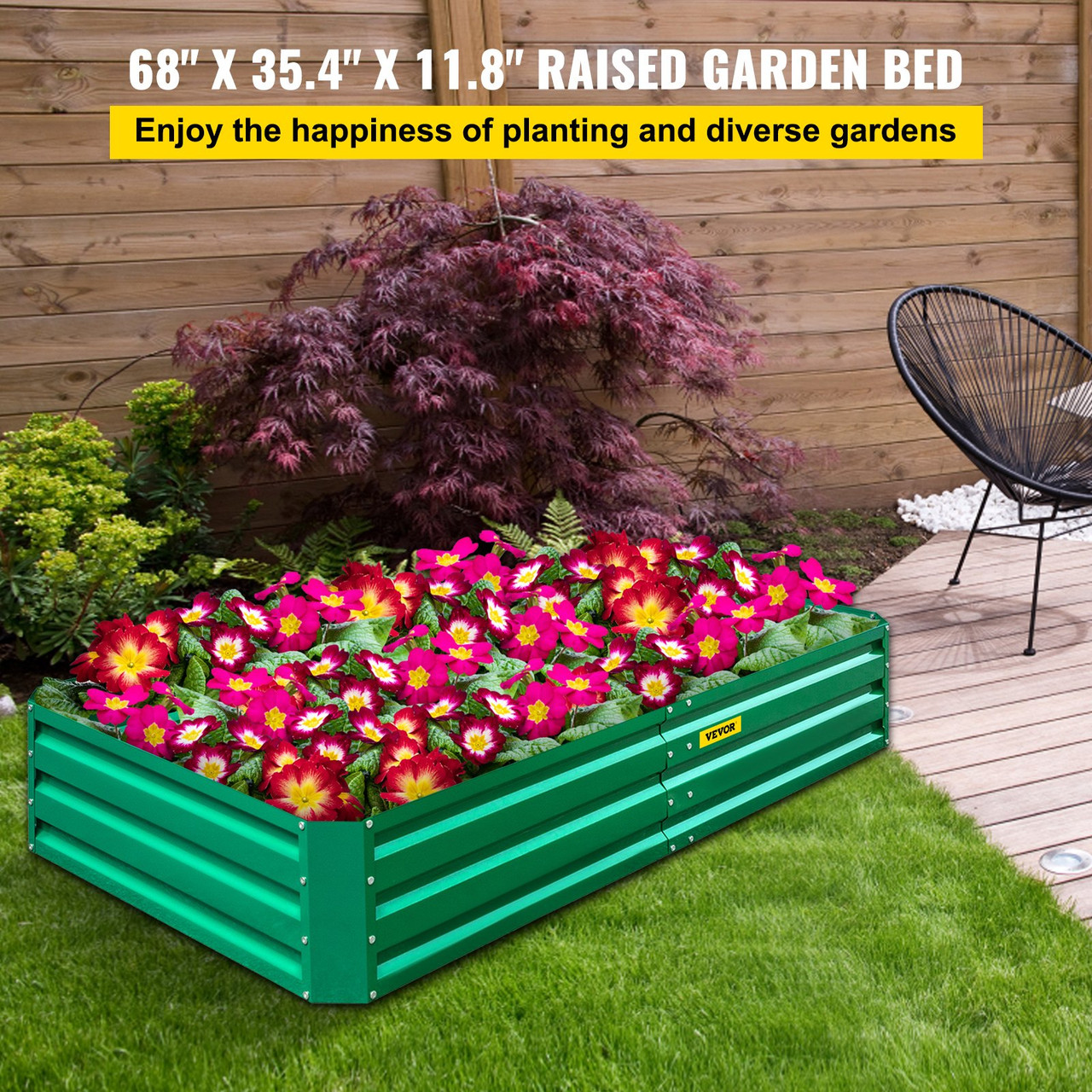 Galvanized Raised Garden Bed, 68" x 35.4" x 11.8" Metal Planter Box, Green Steel Plant Raised Garden Bed Kit, Planter Boxes Outdoor for Growing Vegetables,Flowers,Fruits,Herbs,and Succulents