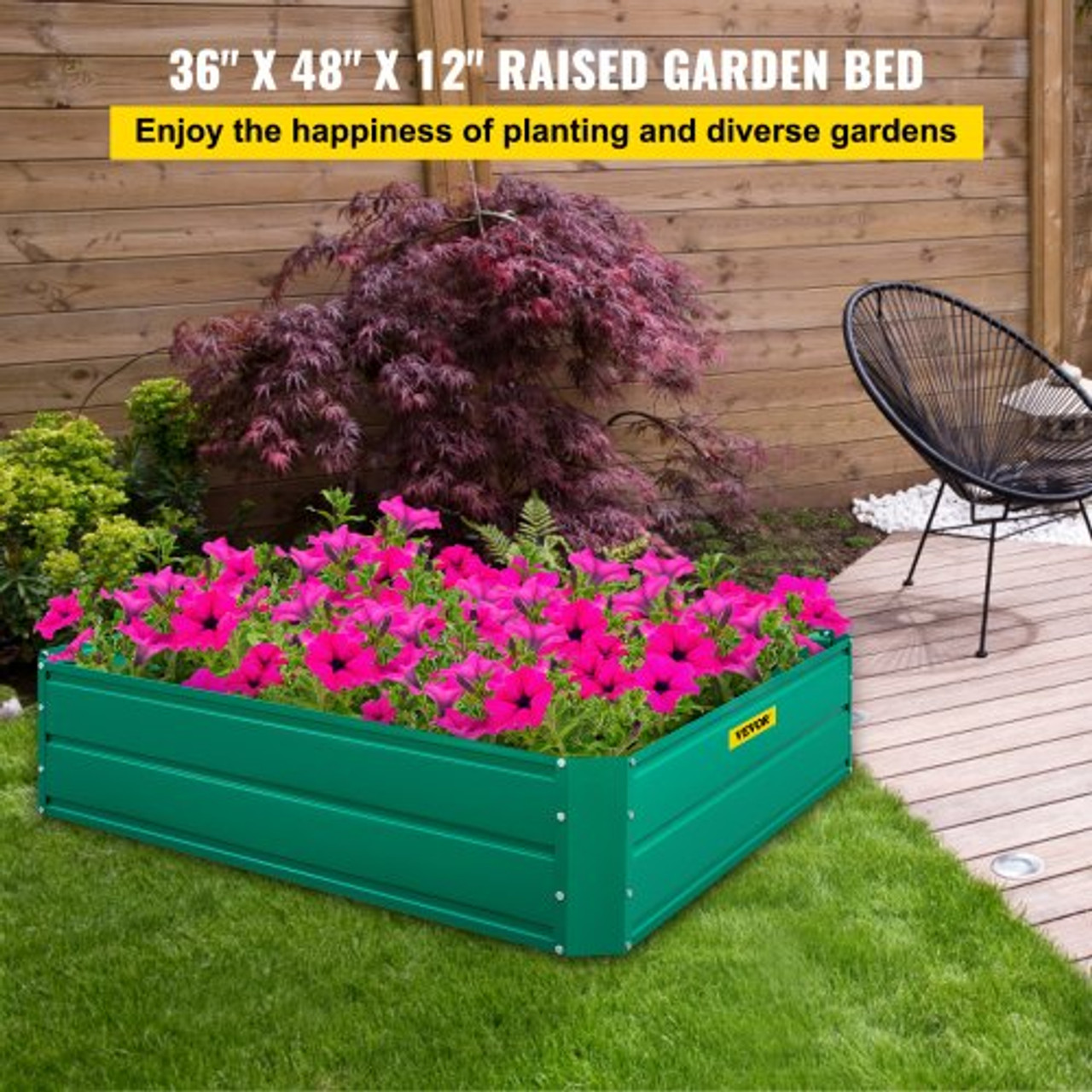 Galvanized Raised Garden Bed, 48" x 36" x 12" Metal Planter Box, Green Steel Plant Raised Garden Bed Kit, Planter Boxes Outdoor for Growing Vegetables,Flowers,Fruits,Herbs,and Succulents