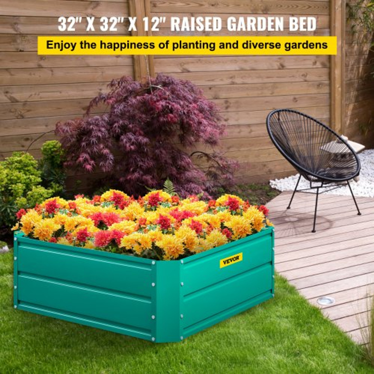 Galvanized Raised Garden Bed, 32" x 32" x 12" Metal Planter Box, Green Steel Plant Raised Garden Bed Kit, Planter Boxes Outdoor for Growing Vegetables,Flowers,Fruits,Herbs,and Succulents