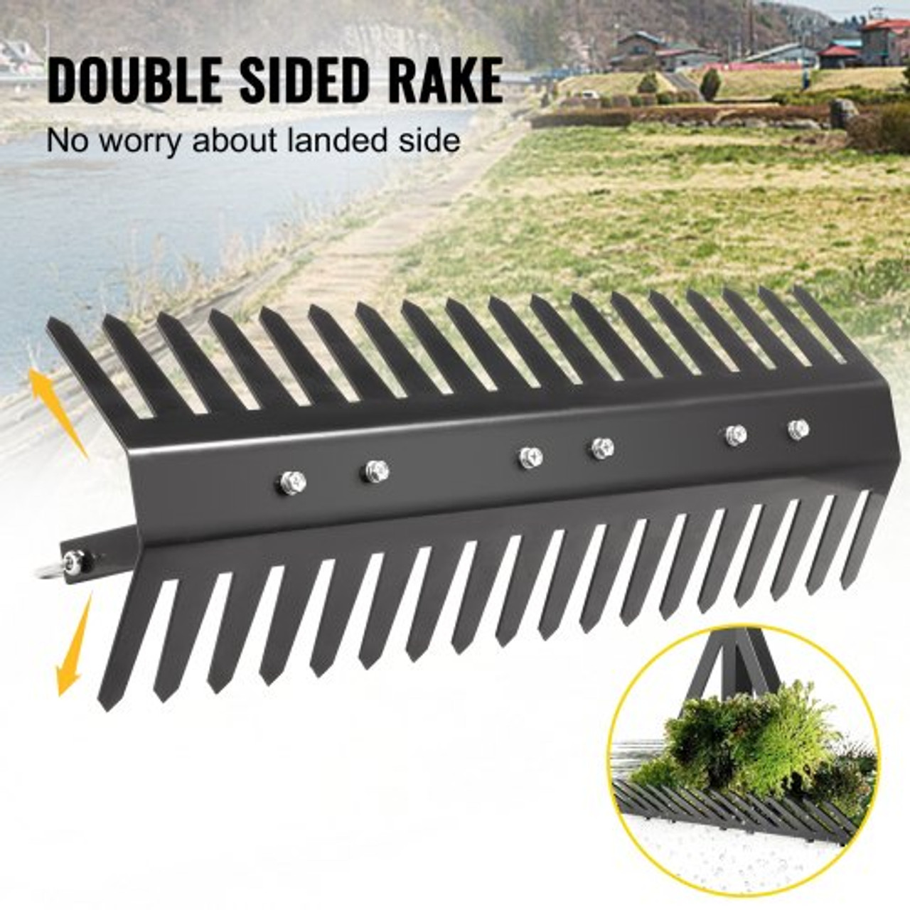 Pond Rake, 24 inch Aquatic Weed Rake, Double Sided Lake Weed Cutter, Clean Aquatic Weeds Muck Silt Lake Rakes, Weed Rakes Tool for Lake Pond Beach Landscaping, Lake Weed Rake with 66ft Rope