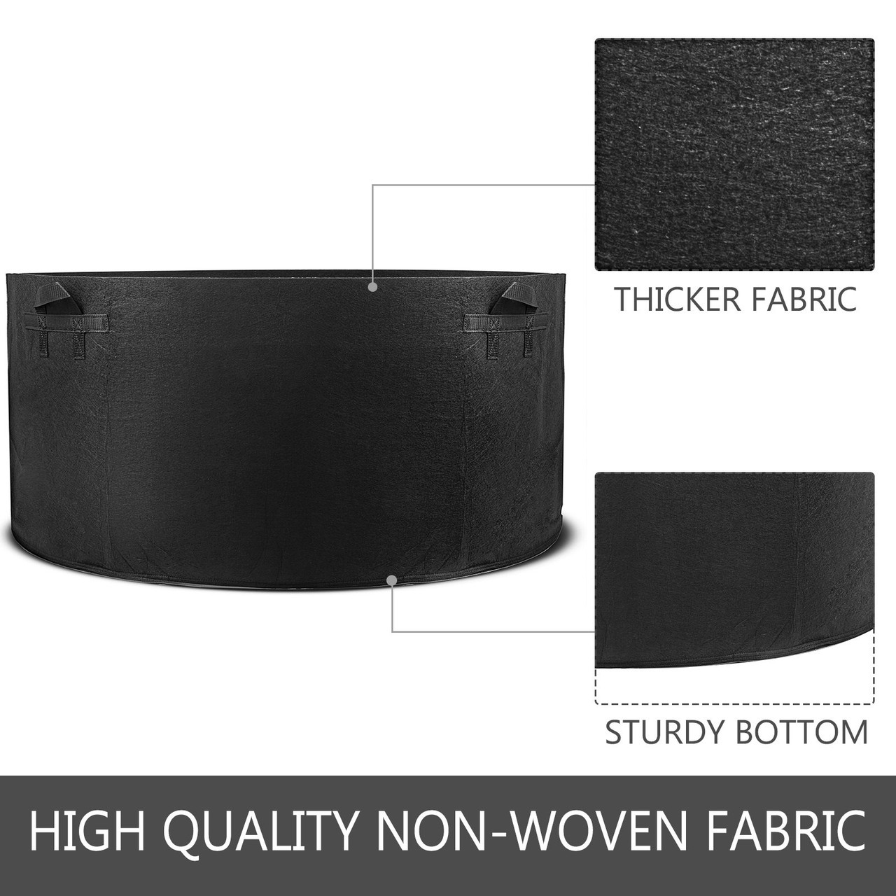 5-Pack 200 Gallon Plant Grow Bag Aeration Fabric Pots with Handles Black Grow Bag Plant Container for Garden Planting Washable and Reusable