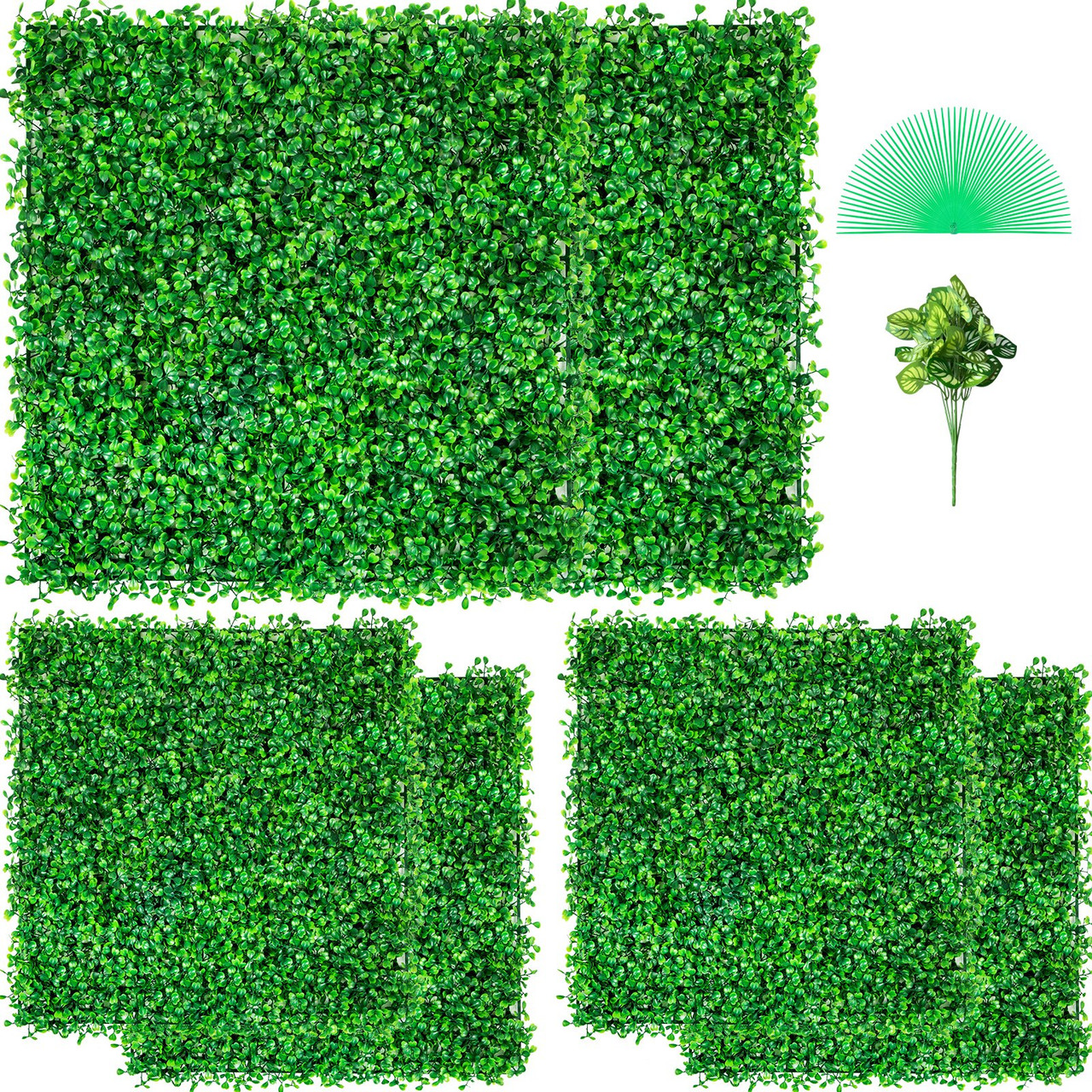 Artificial Boxwood Panel UV 6pcs Boxwood Hedge Wall Panels, Artificial Grass Backdrop Wall 20" X 20" 4 cm Green Grass Wall, Fake Hedge for Decor Privacy Fence Indoor, Outdoor Garden Backyard