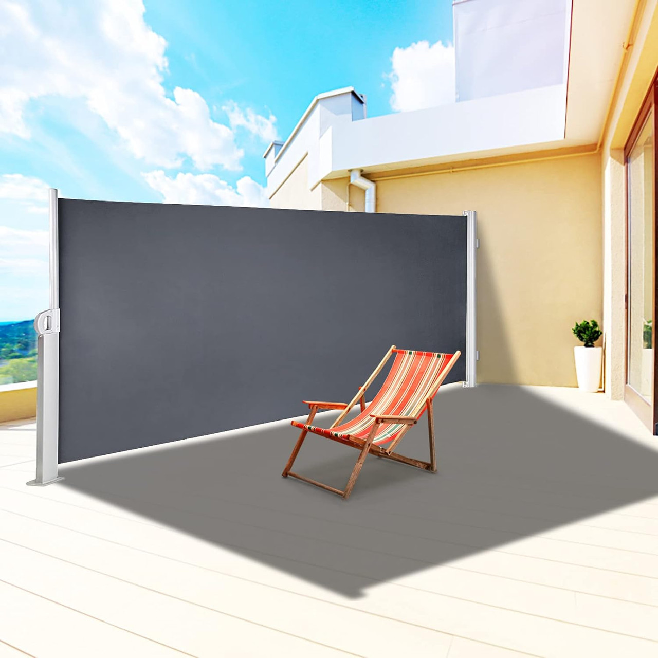 Retractable Side Awning 118" x 71", Retractable Patio Screen Waterproof, Retractable Room Divider Black for Privacy, Garden, Outdoor, Patio and