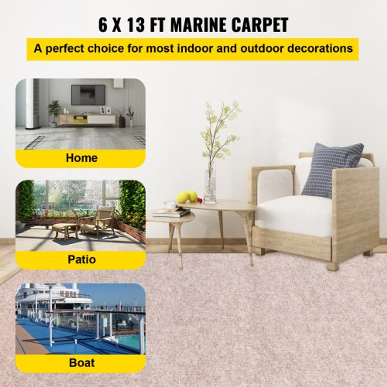 Boat Carpet, 6 ft x 13.1 ft Marine Carpet for Boats, Waterproof Light Brown Carpet with Marine Backing Anti-Slide Marine Grade Boat Carpet Cuttable Easy to Clean Patio Rugs Deck Rug