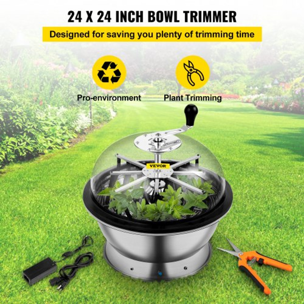 24 Inch Bowl Trimmer Leaf Bowl Trimmer, Electric Hydroponic Pro Bowl Trimmer, Electric Leaf Bud Trim Reaper Cutter, Twisted Spin Cut for Plant Bud and Flower