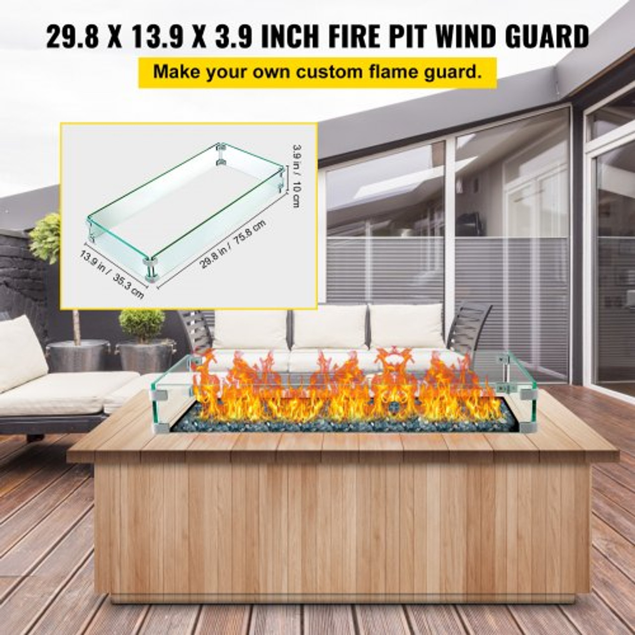 Fire Pit Wind Guard Fire Pit Tempered Glass Wind Guard Fence (29.5 x 13.6 x 4 Inch)