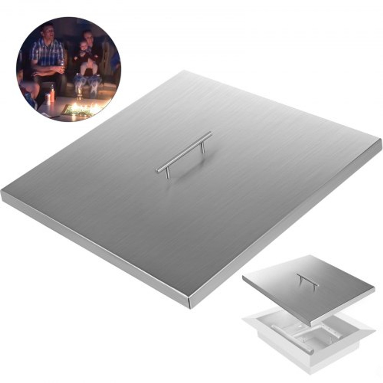 Fire Pit Lid 21 x 21 Inch 1.5mm Thick 430 Stainless Steel Fire Pit Burner Cover Square Fire Pit Lid for Drop-in Fire Pit Pan