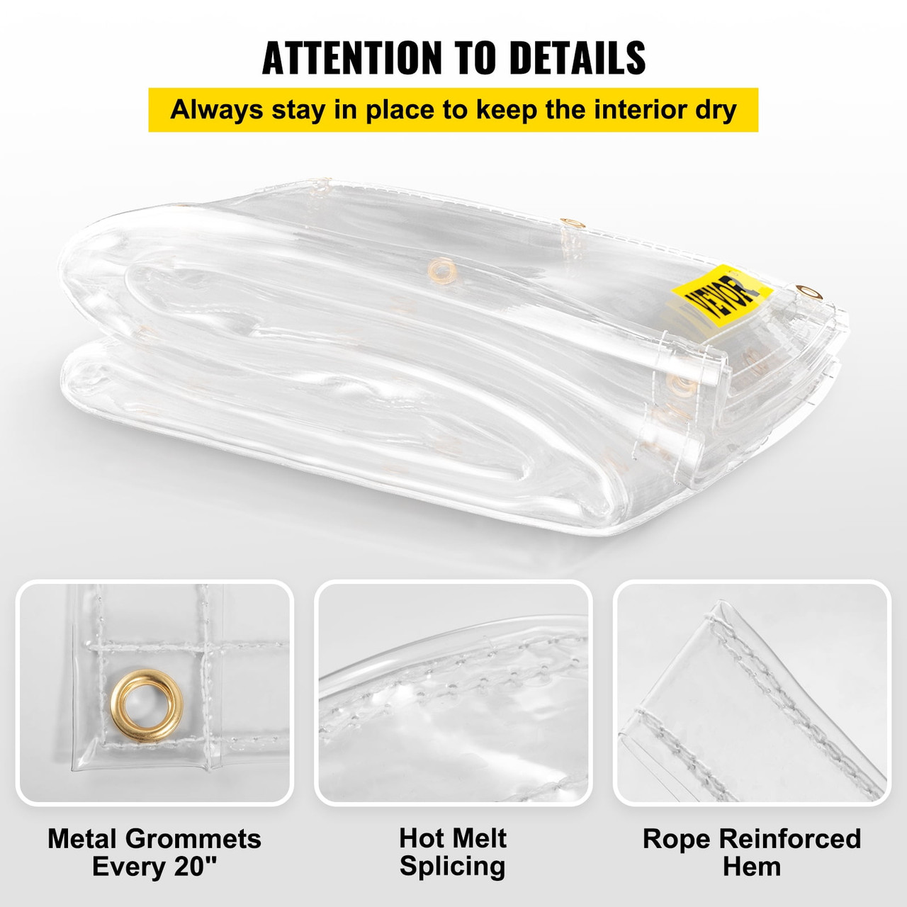 Clear Vinyl Tarp, 8 x 10 ft 20 Mil Thick, Heavy-Duty Waterproof Patio Enclosure, Tear and Weather Proof Transparent PVC Tarpaulin, with Brass Grommets and Reinforced Edges for Outdoor Cover