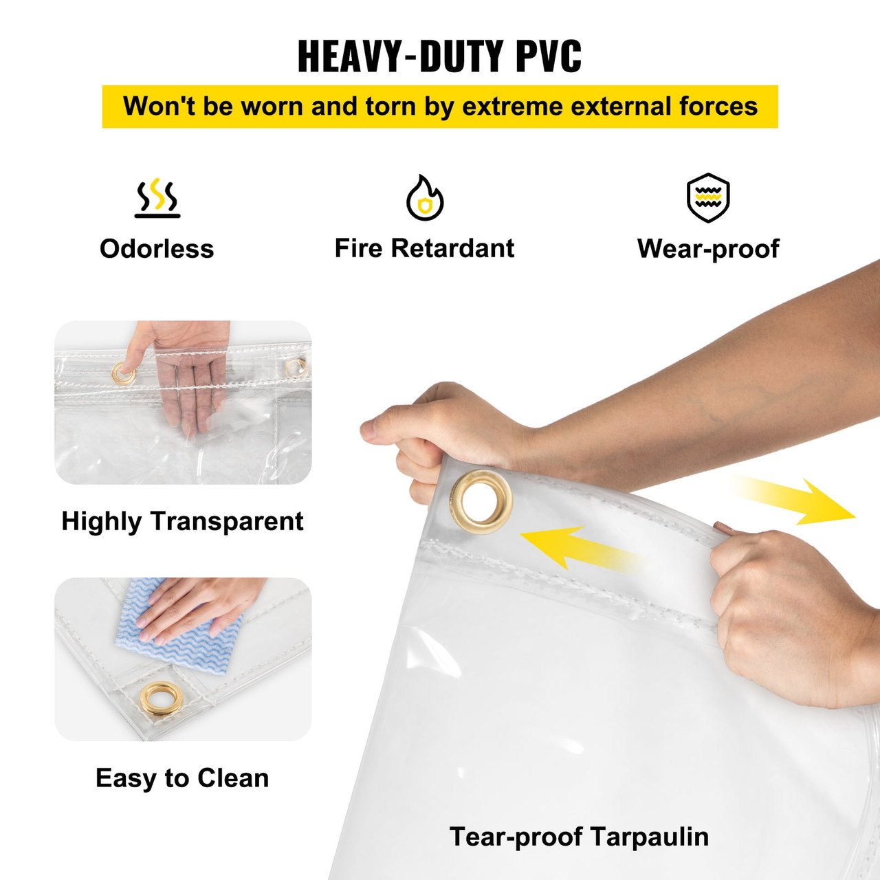 Clear Vinyl Tarp, 8 x 10 ft 20 Mil Thick, Heavy-Duty Waterproof Patio Enclosure, Tear and Weather Proof Transparent PVC Tarpaulin, with Brass Grommets and Reinforced Edges for Outdoor Cover