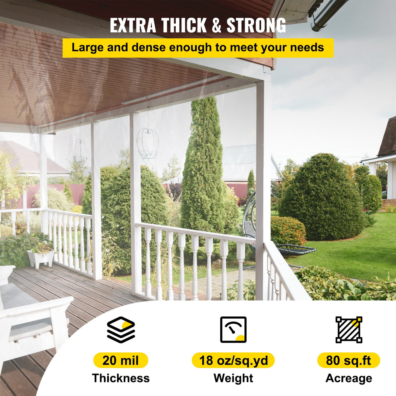Clear Vinyl Tarp, 8 x 10 ft 20 Mil Thick, Heavy-Duty Waterproof Patio Enclosure, Tear and Weather Proof Transparent PVC Tarpaulin, with Brass Grommets and Reinforced Edges for Outdoor Cover