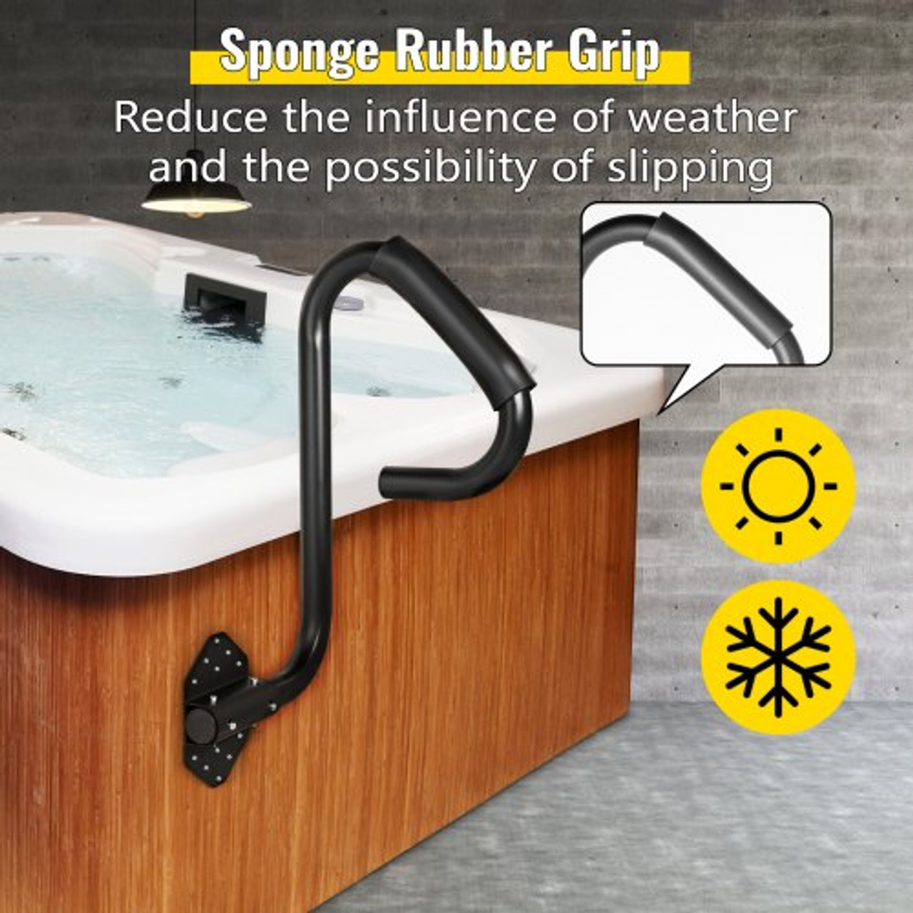 Hot Tub Handrail 600LBS Capacity Spa Safety Rail Stationary Heavy Iron Under Mount Handrail Hot Rail with Sponge Rubber Grip Matte Design Hot Rail Tube for Access Spa