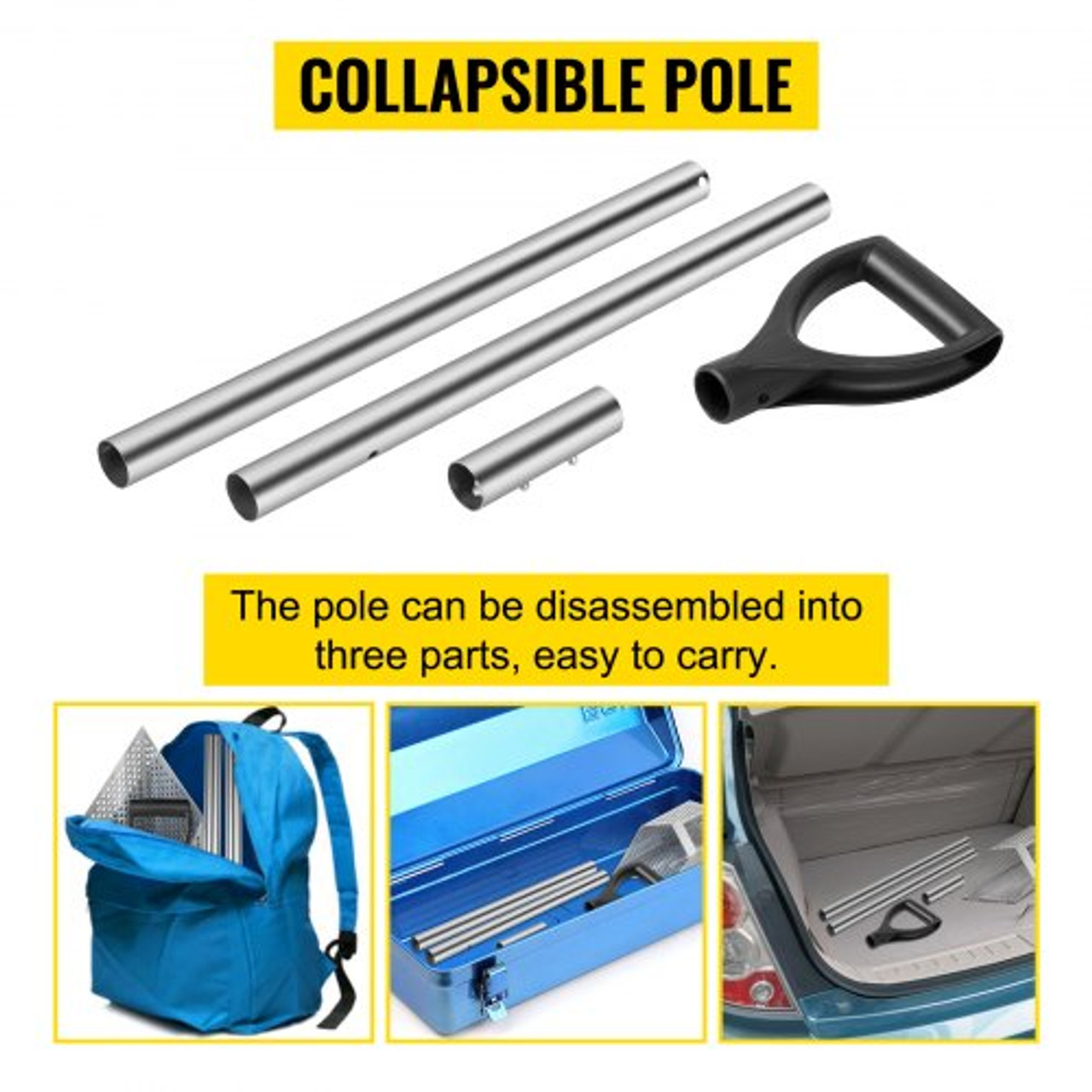 Sand Scoop Pole Handle, Stainless Steel Sand Scoop Long Pole, Travel Light  Sturdy Metal Scoop Shovel