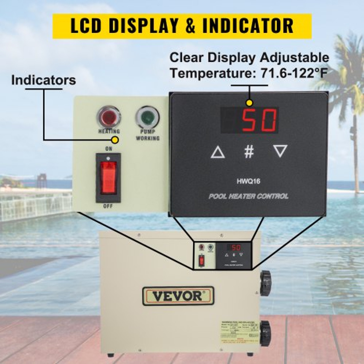 Electric SPA Heater 9KW 240V 50-60HZ Digital SPA Water Heater with Adjustable Temperature Controller Heater for Swimming Pool and Hot Bathtubs Self Modulating Pool SPA Heater with CE