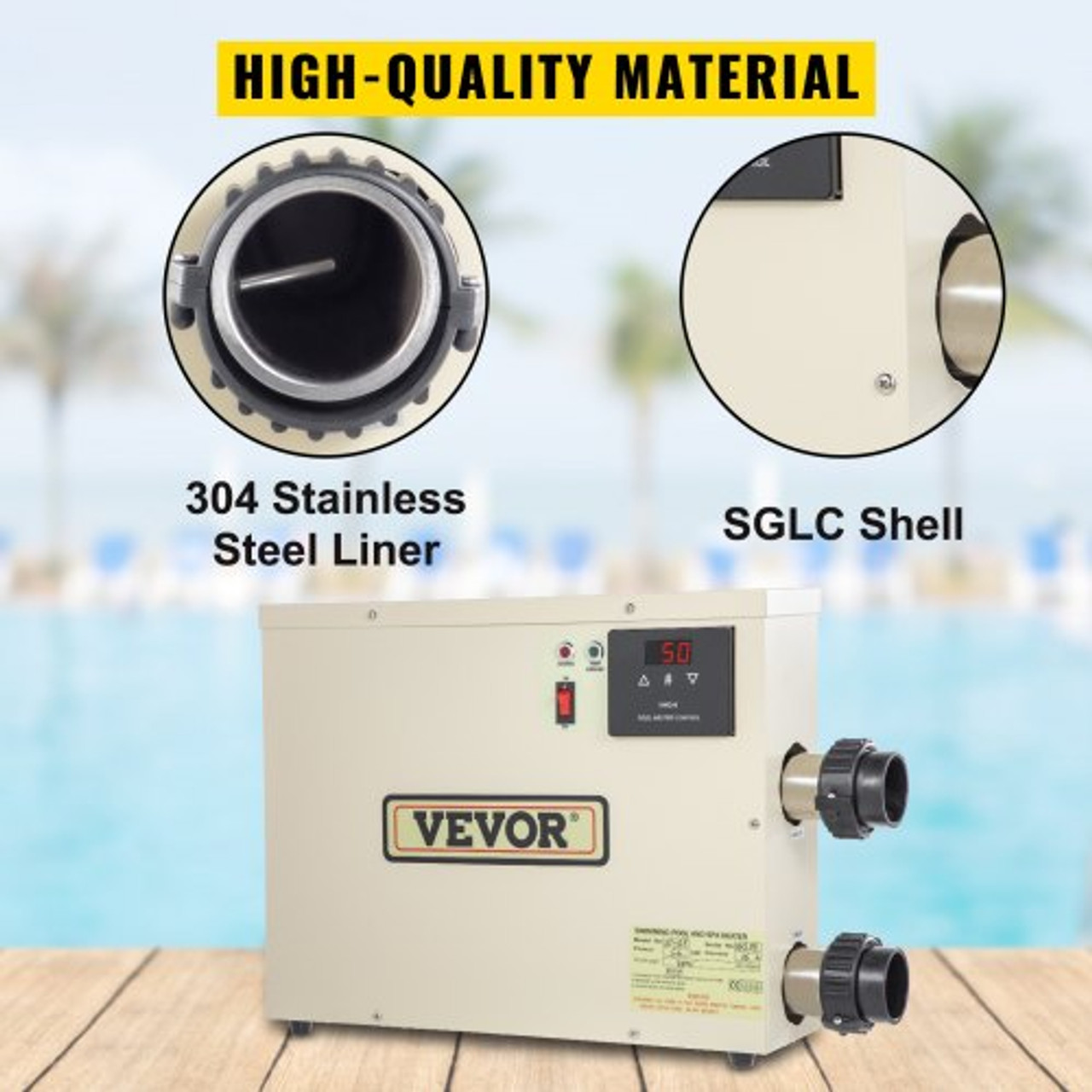 Electric SPA Heater 15KW 240V 50-60HZ Digital SPA Water Heater with Adjustable Temperature Controller Heater for Swimming Pool and Hot Bathtubs Self Modulating Pool SPA Heater with CE