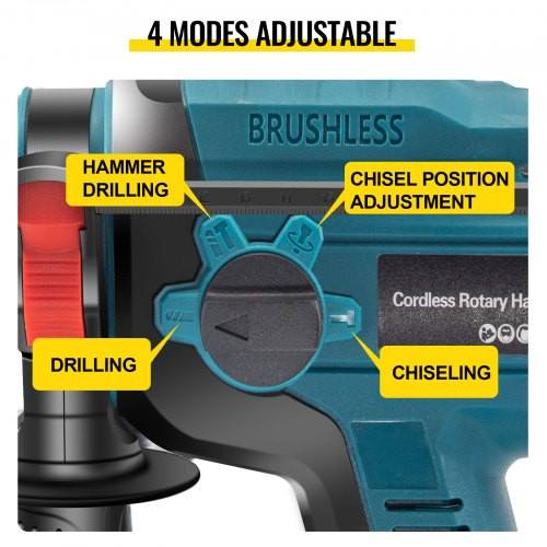 SDS-Plus Heavy Duty Rotary Hammer Drill, 900 rpm & 4500 bpm Variable Speed Electric Hammer, 4 Functions Cordless Drill w/ LED Light & Ruler, 360Ã¸ Rotary Handle 18V Batteriesx2 Demolition Hammer