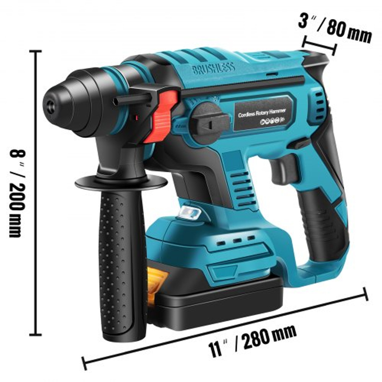 SDS-Plus Rotary Hammer Drill, 900 rpm & 450 bpm Variable Speed Electric Hammer, 4 Functions Cordless Drill w/ LED Light & Ruler, 360ø Rotary Handle Jack Hammer for Concrete, Steel, and Wood