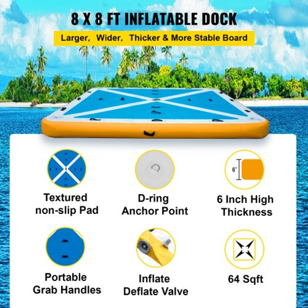 Inflatable Floating Dock 8 x 8 ft, Inflatable Dock Platform with Electric Air Pump, Inflatable Swim Platform 6 Inch Thick, Floating Dock 5-6 People, Floating Platform for Pool Beach Ocean