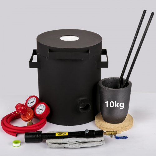 Propane Melting Furnace, 2462Ã¸F, 10 KG Metal Foundry Furnace Kit with Graphite Crucible and Tongs, Casting Melting Smelting Refining Precious Metals Like Gold Silver Aluminum Copper Brass Bronze