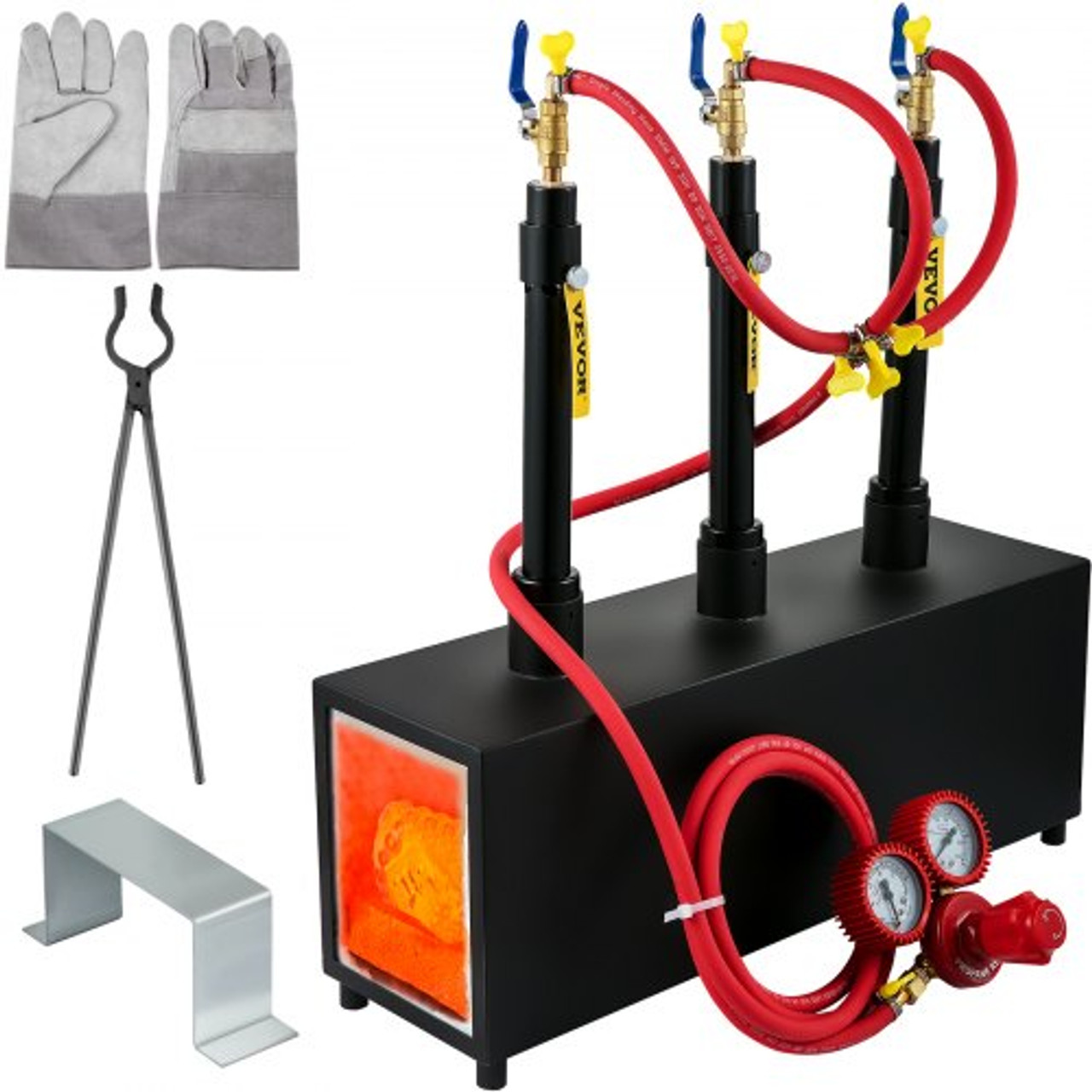 Portable Propane Forge Three Burners and Open Structure, Propane Burner Forge Large Capacity, Square Metal Blacksmithing Forge for Knife and Tool Making Equipment