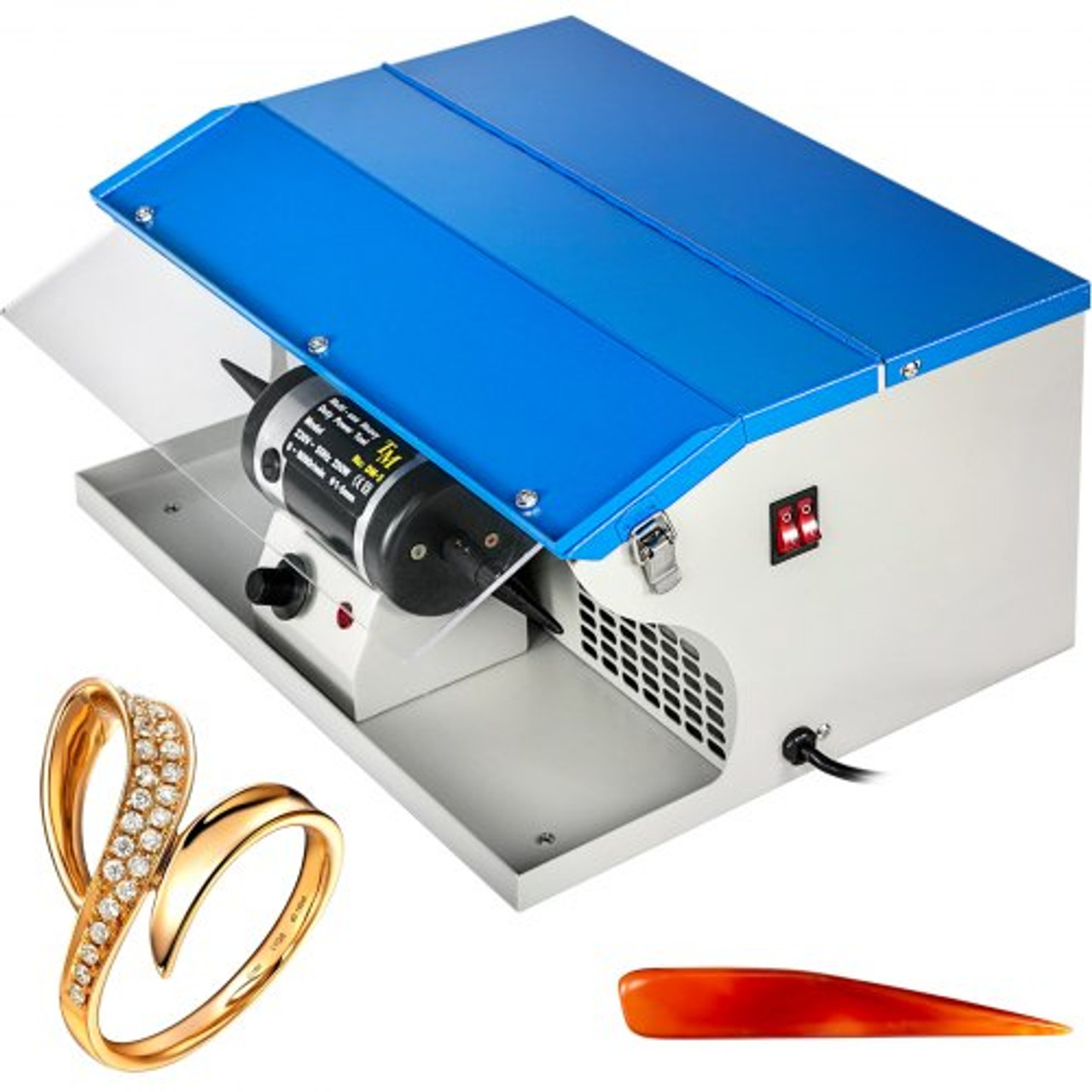 Jewelry Polisher Buffer 200W Jewelry Polishing Buffing Machine Dust Collector with Light 0-8000 RPM Variable Speed Bench Jewelry Rock Grinder