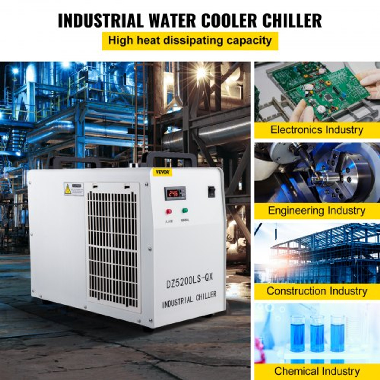 Industrial Water Chiller CW5200DG, 8.5L 1400W 0.93HP Water Cooler Cools 5200 BTU/Hour Thermolysis Water Chiller for CO2 130 to 150W Laser Engraving & Cutting Machines