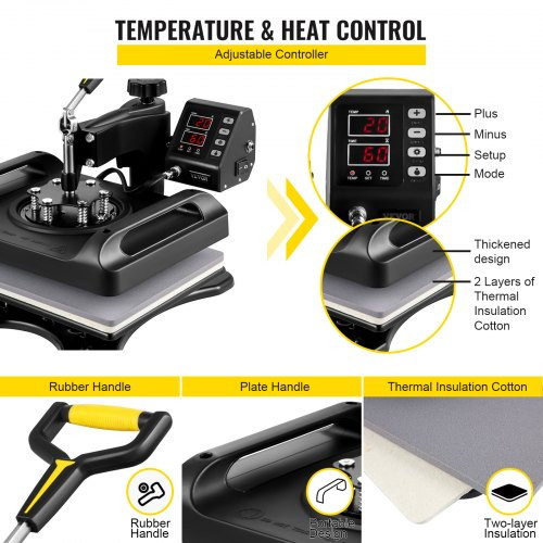Upgrade Heat Press Machine ETL Quality & Safety Certificated 12 x 15 in 8 in 1 Heat Press Power-Saving Combo Multifunctional Sublimation 360°Rotation Heat Press Shirt Printing Machine Black