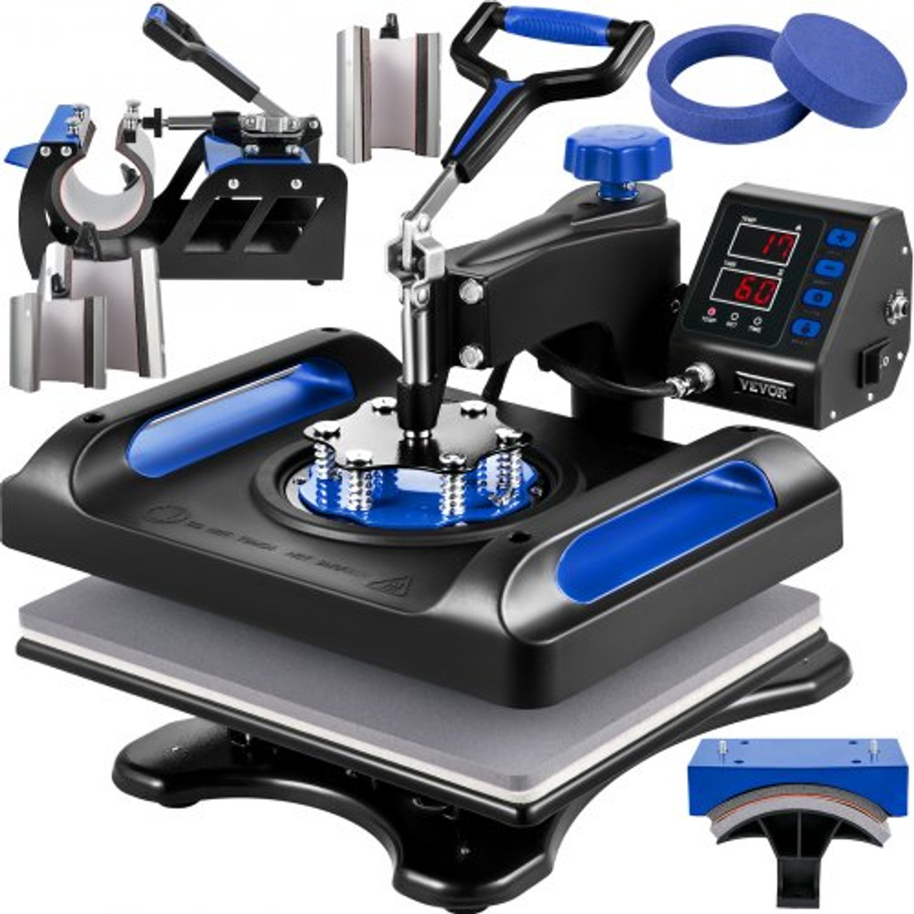 Heat Press Machine 12 x 15 Inch 8 in 1 Heat Press Sublimation Machine 360ø Rotation Swing Away 8 in 1 Shirt Printing Machine Dual-Tube Heating for DIY T-Shirts Cap & Mugs Blue