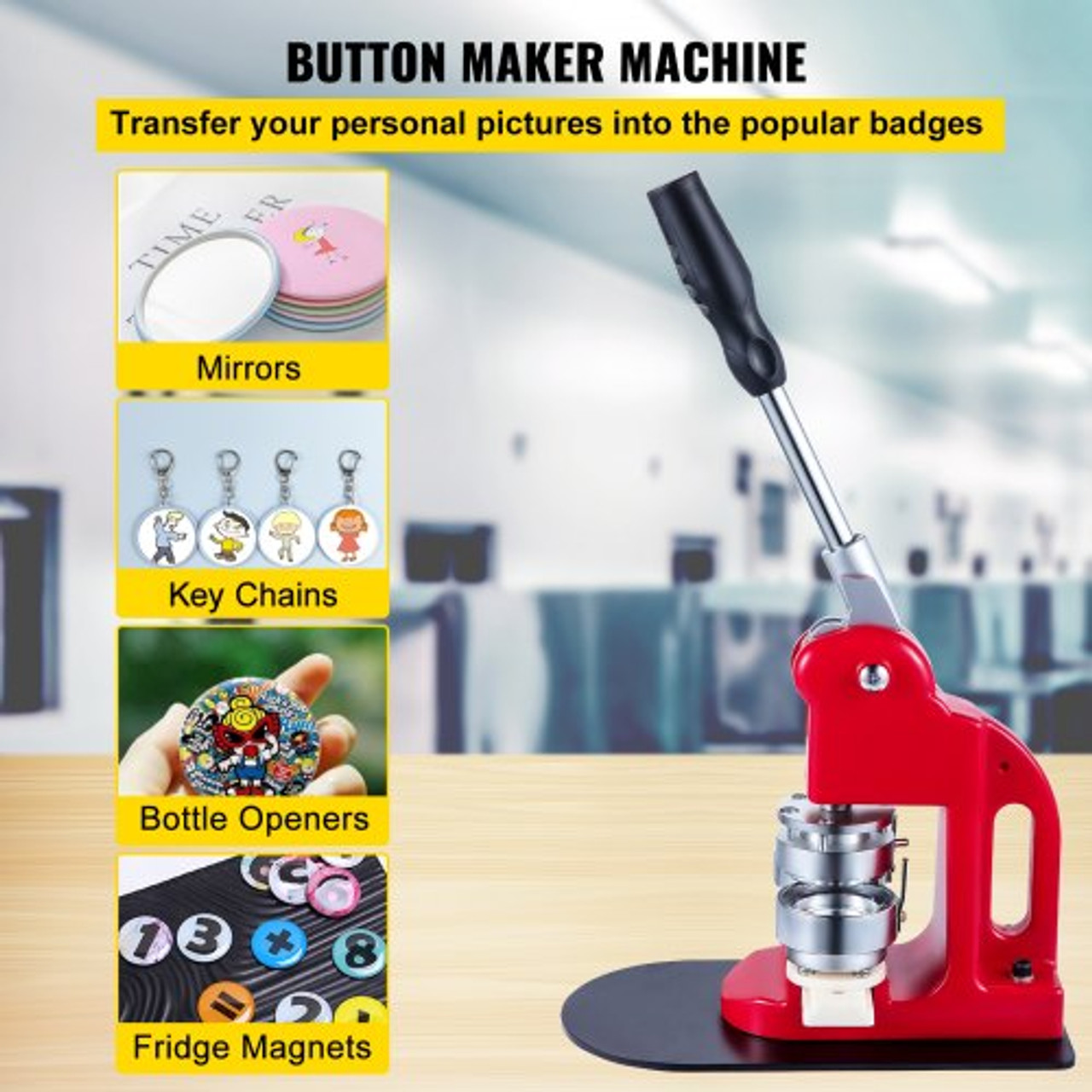 Button Maker 44mm 1.75inch Button Maker Machine Badge Punch Press Pin Button Maker with Free 1000 Pcs Button Parts and Circle Cutter (1000pcs 44mm 1.75inch)