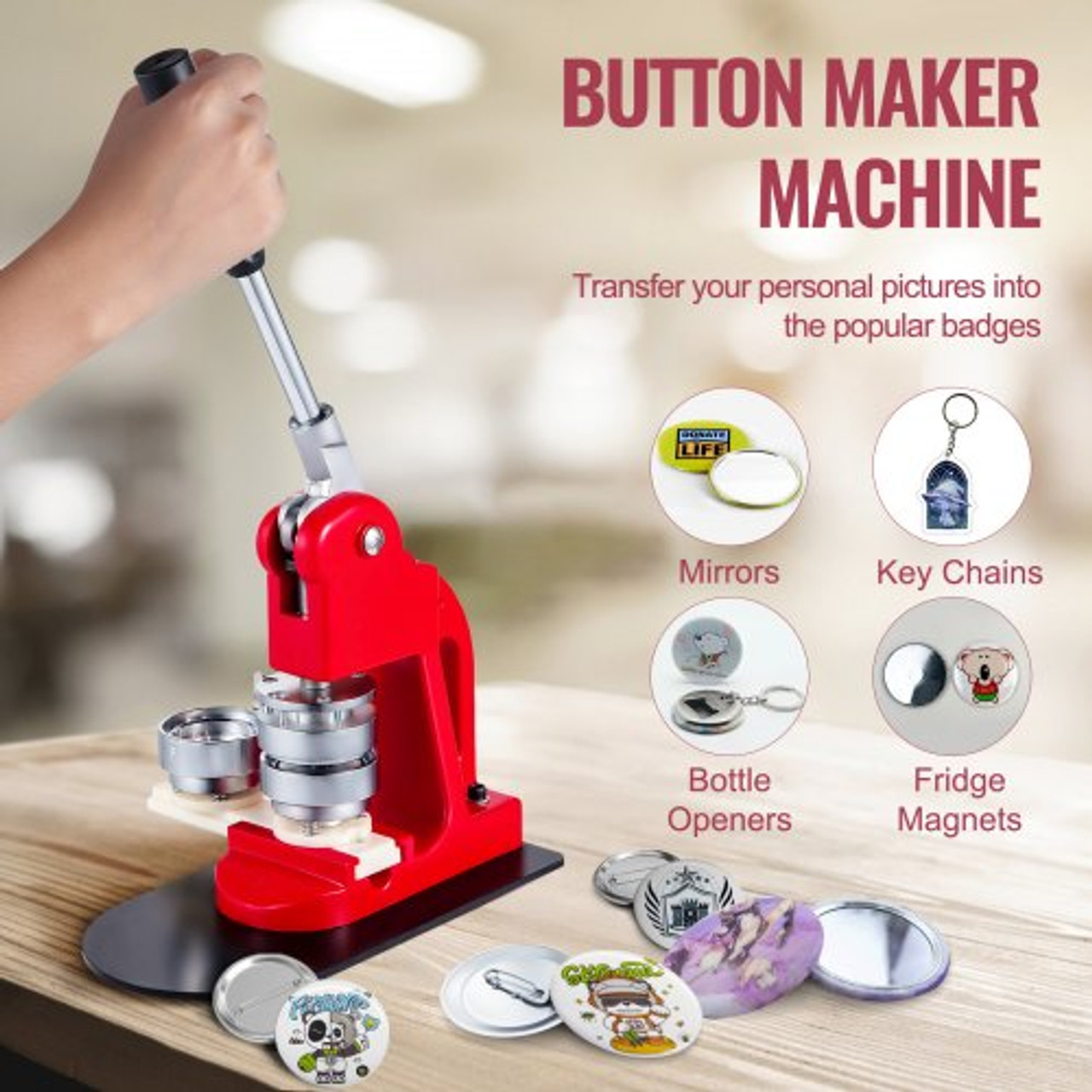 Button Maker Machine 58mm Button Maker Machine 2.25 inch Badge Maker Machine with Free 1000 Pcs Button Parts and Circle Cutter(1000pcs 58mm 2.28 inch)