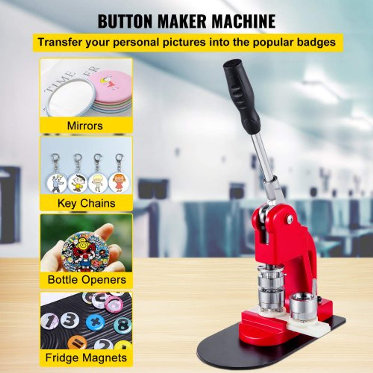 Button Maker Button Badge Maker 32mm(1.25in) DIY Pin Button Maker Machine with1000 Pcs Free Button Parts & Circle Cutter Installation-Free Button Press Kit
