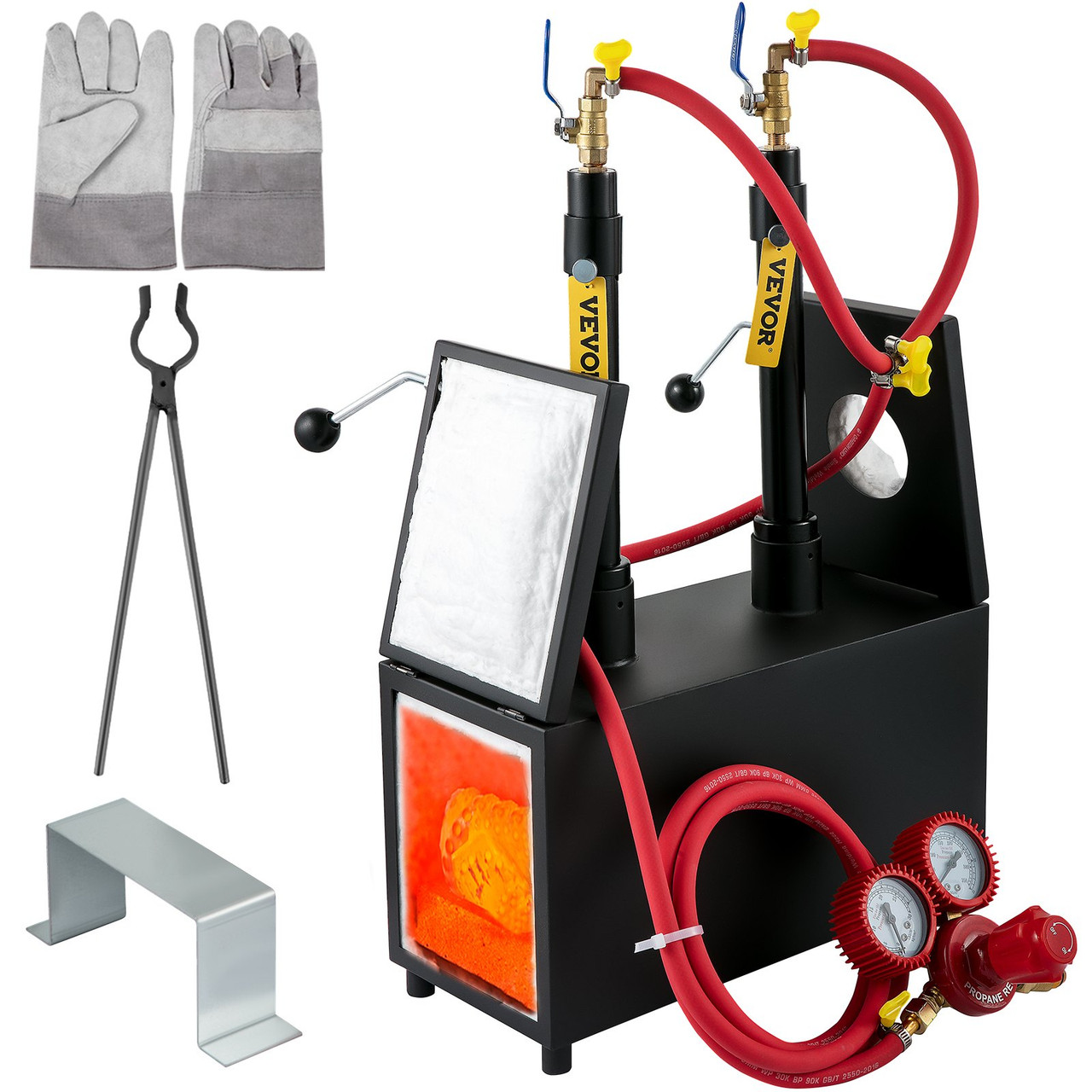 Propane Knife Forge, Farrier Furnace with Dual Burners, Portable Square Metal Forge with Two Durable Doors, Large Capacity, for Blacksmithing, Knife Making, Forging Tools and Equipment