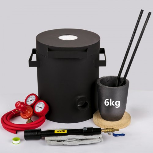 Propane Melting Furnace, 2462Ã¸F, 6 KG Metal Foundry Furnace Kit with Graphite Crucible and Tongs, Casting Melting Smelting Refining Precious Metals Like Gold Silver Aluminum Copper Brass Bronze