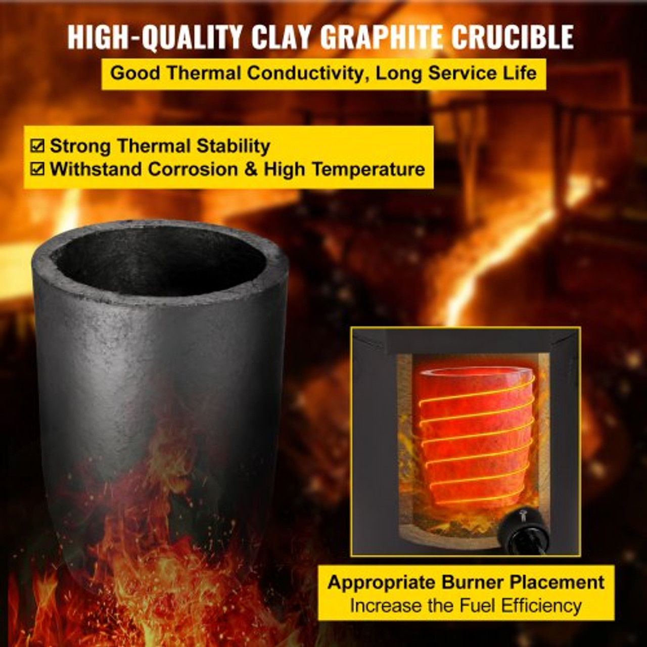 VEVOR High Purity Graphite Crucible, 3 kg Graphite Furnace, Double Ring Graphite  Crucible for Melting Metal Gold Silver Copper Aluminum, Smelting Furnace  Metal Graphite Jewelry Casting Tools 3KG