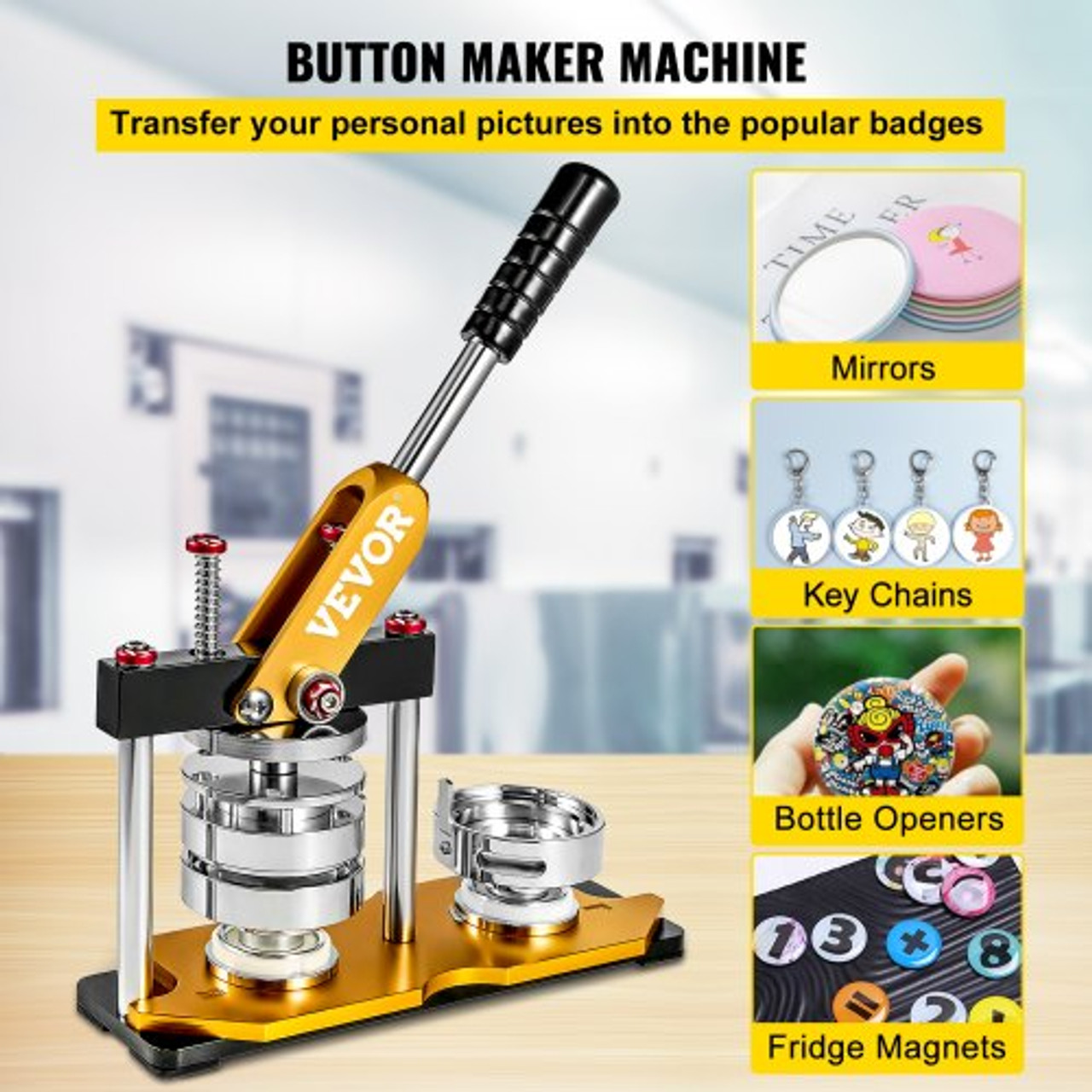 VEVOR Button Maker Machine, 1.25 inch/32mm Pin Maker, Installation-Free  Badge Punch Press Kit, Children DIY Gifts Button Making Supplies with  500pcs