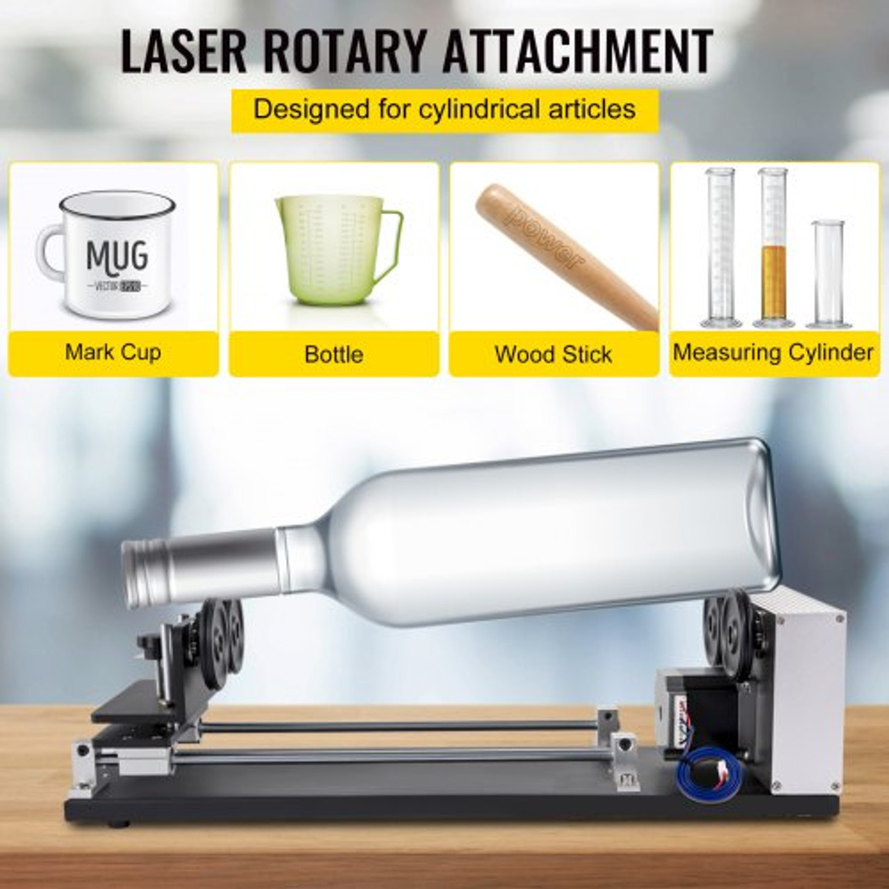 Rotary Axis Attachment, 4 Wheels Laser Rotary Attachment, Nema23 Stepper  Motor Laser Cutter Rotary, 50-350