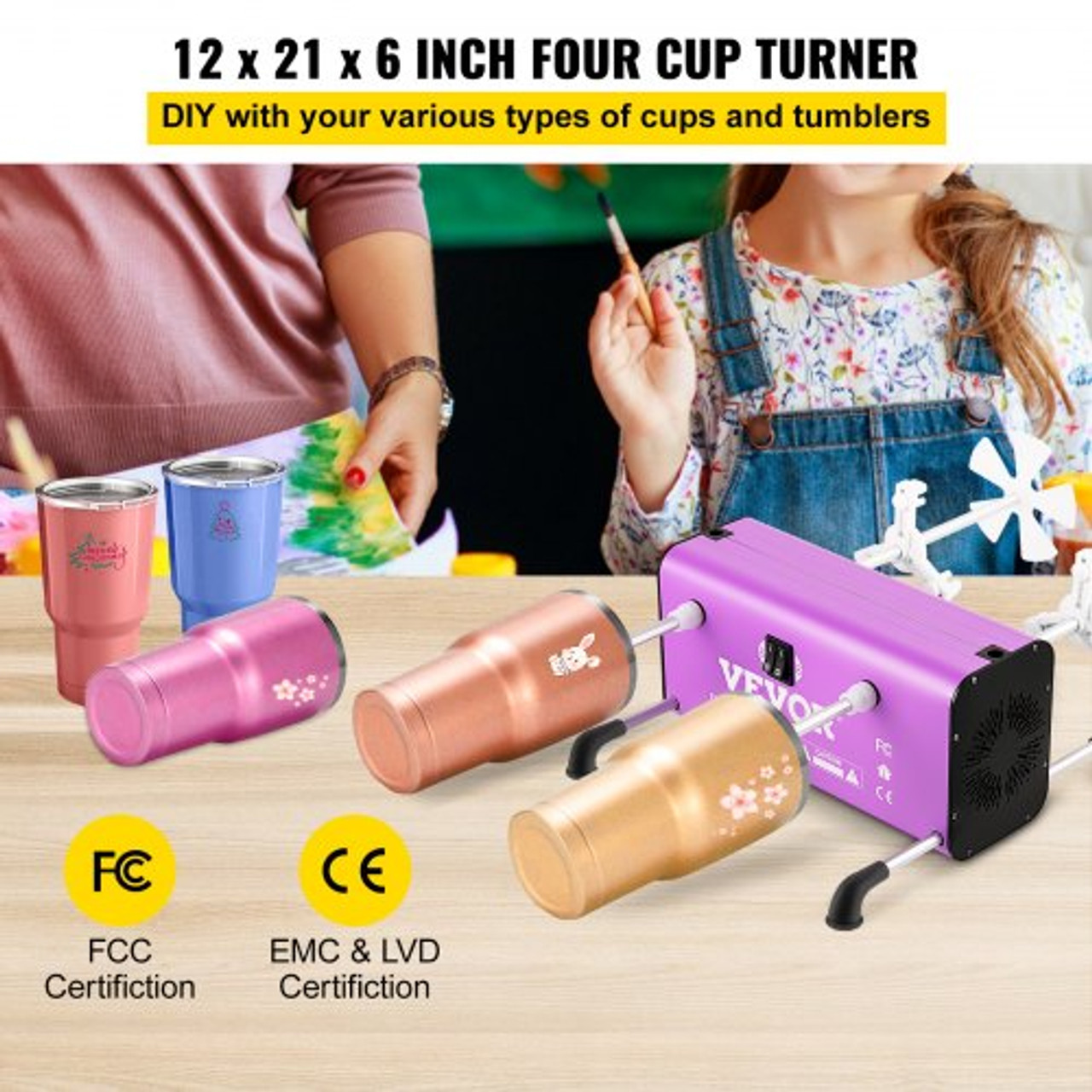4 Cup Turner, 2 Speeds Multiple Tumbler Spinner Rotator Machine Kit with 4  Removable and Adjustable